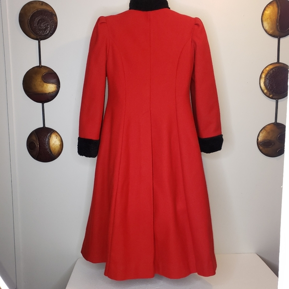 Rothschild Vintage ILGWU Red and Black Faux Fur Wool Coat Girls Size 10 - Picture 3 of 11